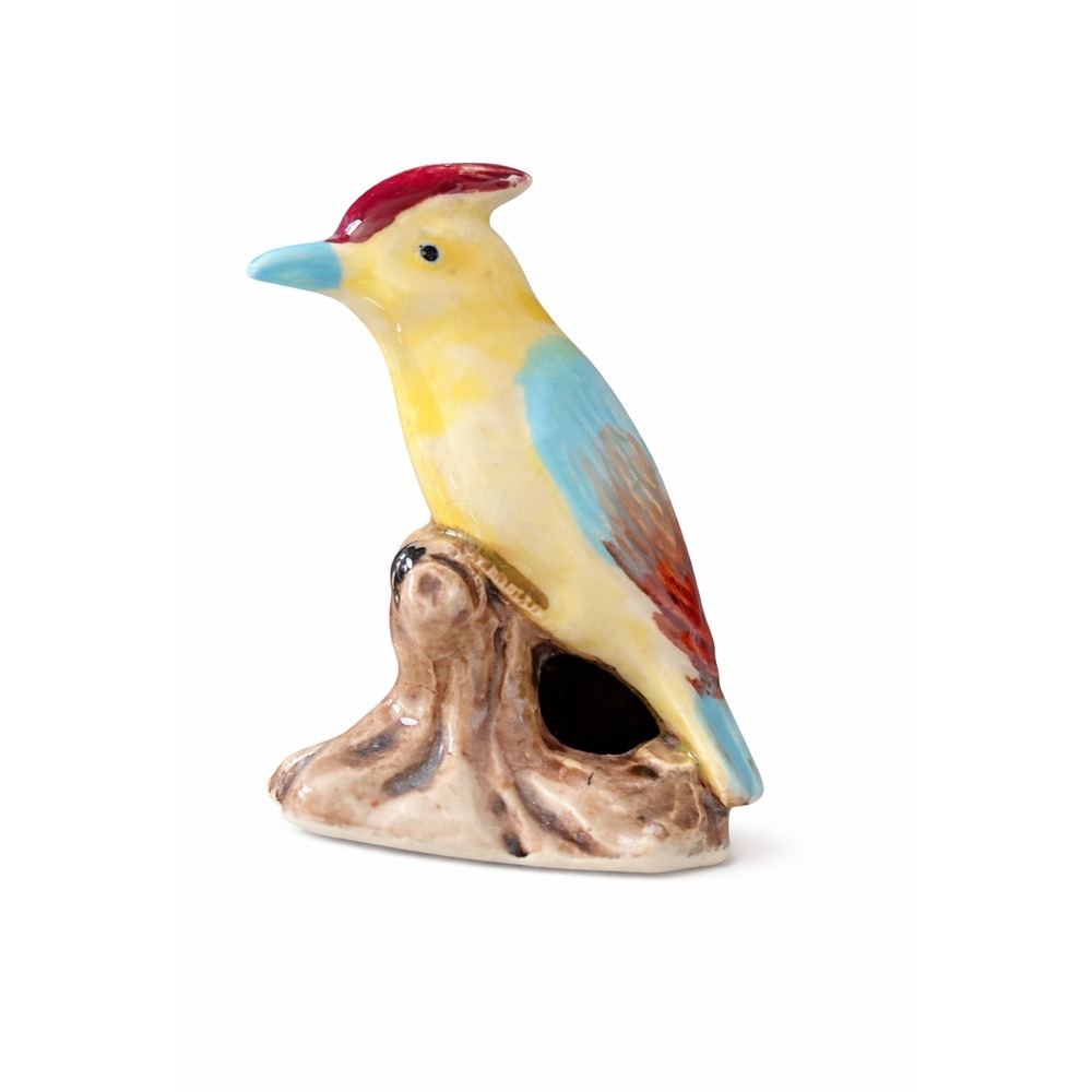 Vintage Japan Hand Painted Bird Figurine Colorful Perched Bird Cottagecore Decor
